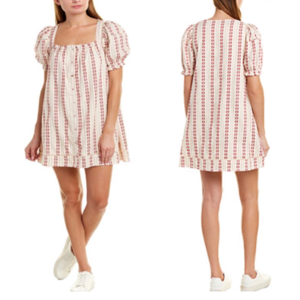 ANTHROPOLOGIE dRA Coastal Cantabrian Puff Sleeve Cottage Shift Dress M Coquette